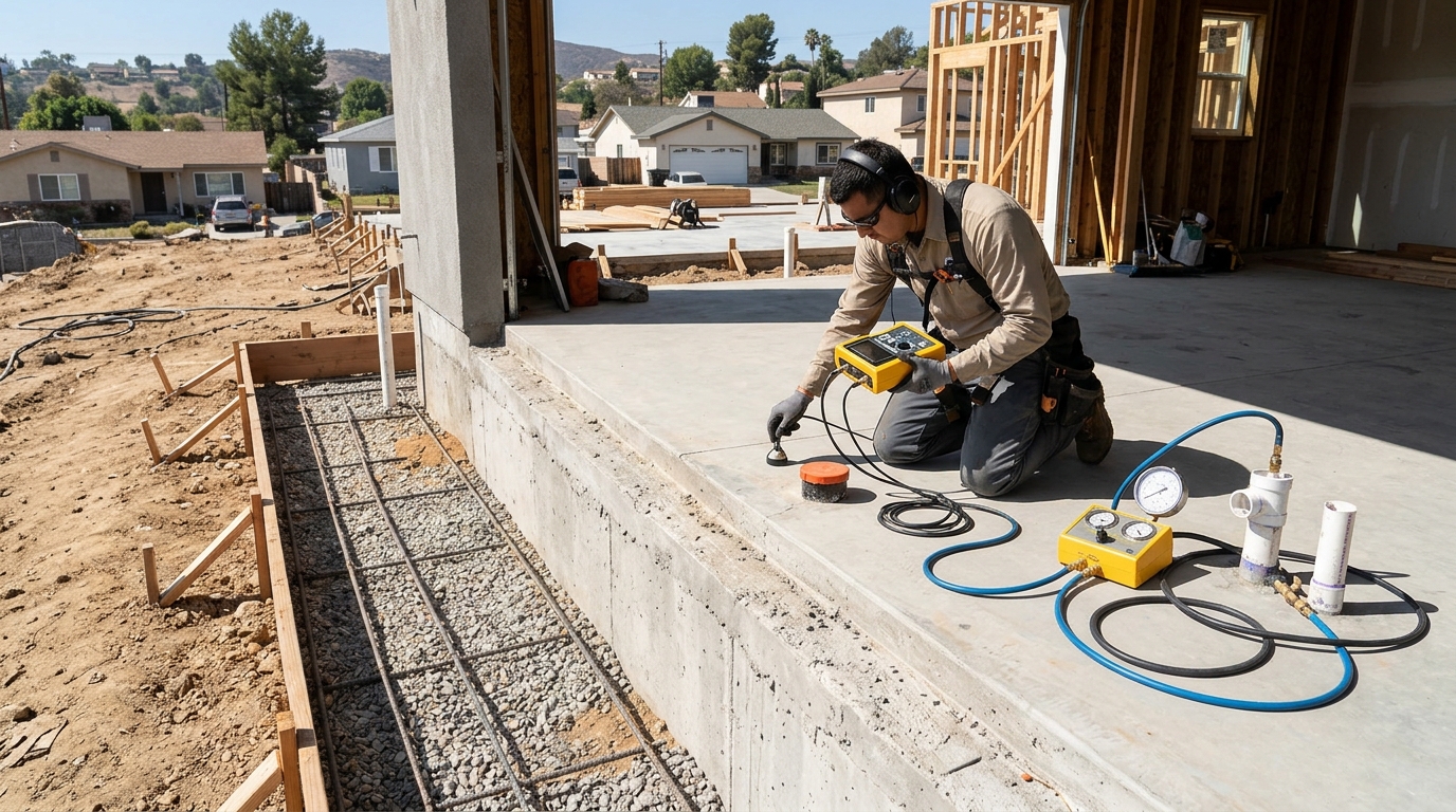 Acoustic ground microphone testing for water leak under slab in Harlingen TX home